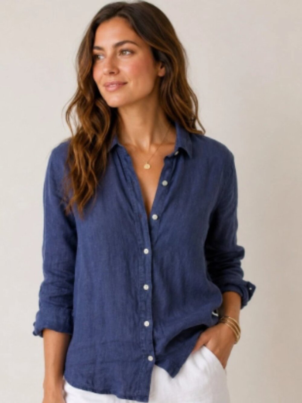 Joie 100% Linen Navy Blue Button Up Blouse Size Medium Cottage Coastal Nautical